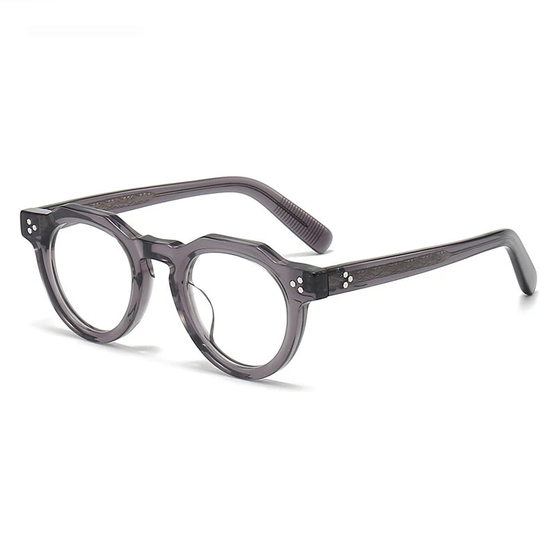 Black Mask Unisex Full Rim Flat Top Round Acetate Eyeglasses 8013 Full Rim Black Mask Gray