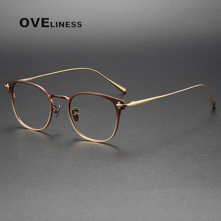 Oveliness Unisex Full Rim Square Titanium Eyeglasses 5021 Full Rim Oveliness brown gold  