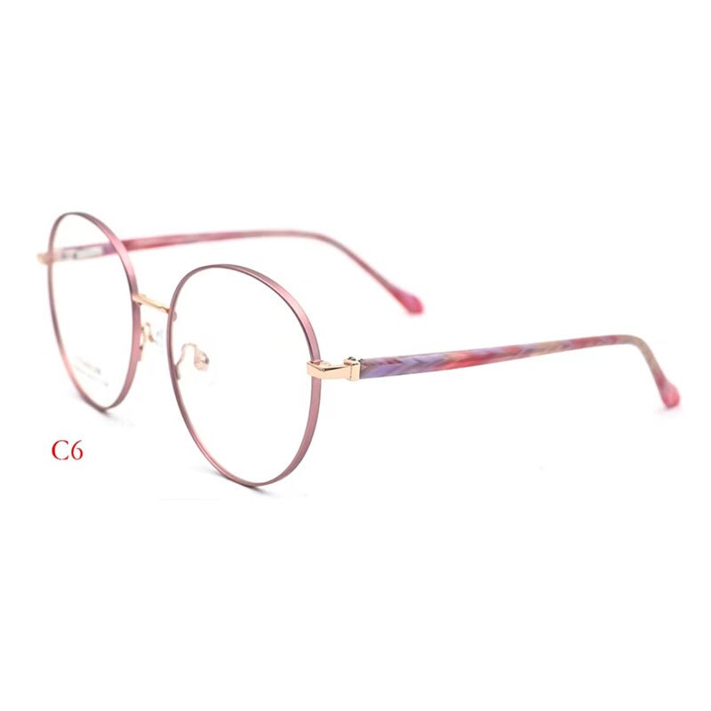 CCspace Unisex Full Rim Round Titanium Alloy Acetate Eyeglasses 56090 Full Rim CCspace C6Pink