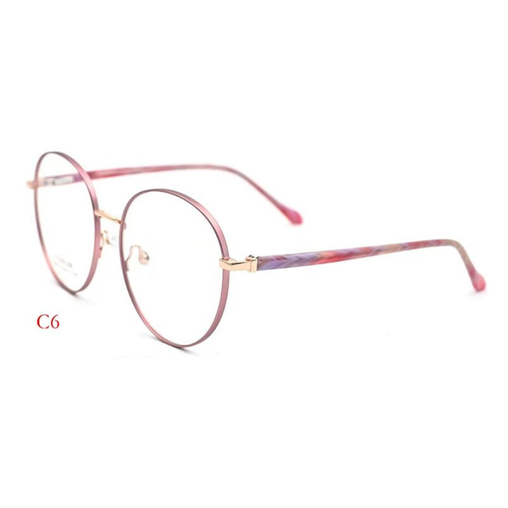 CCspace Unisex Full Rim Round Titanium Alloy Acetate Eyeglasses 56090 Full Rim CCspace C6Pink