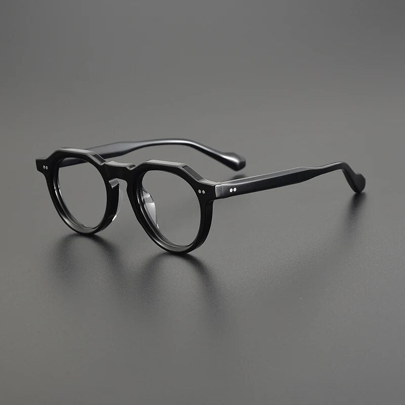 Gatenac Unisex Full Rim Flat Top Round Acetate Eyeglasses Gxyj1141 Full Rim Gatenac Black