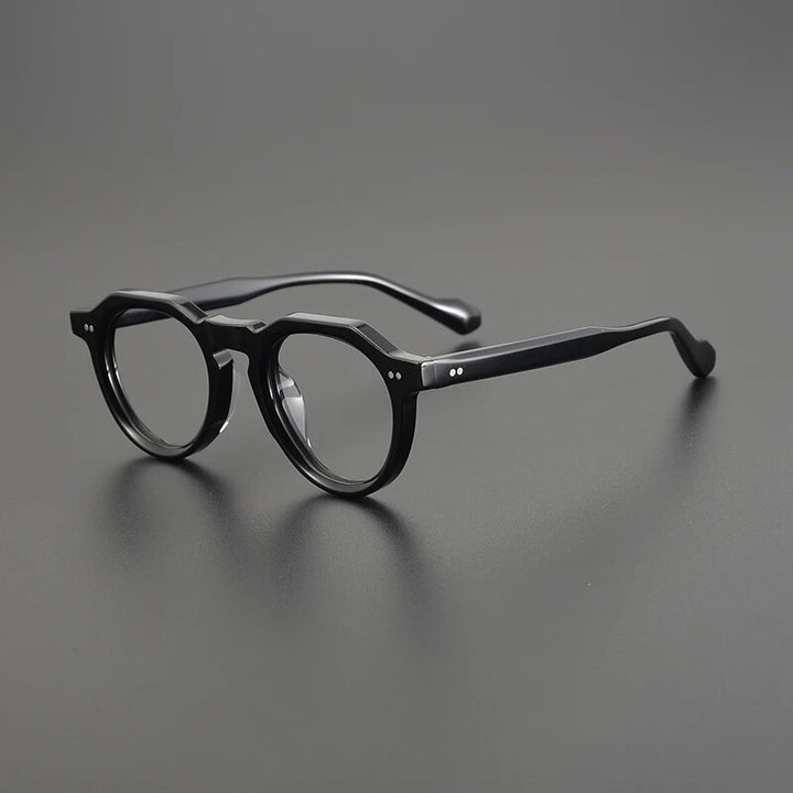 Gatenac Unisex Full Rim Flat Top Round Acetate Eyeglasses Gxyj1141 Full Rim Gatenac Black