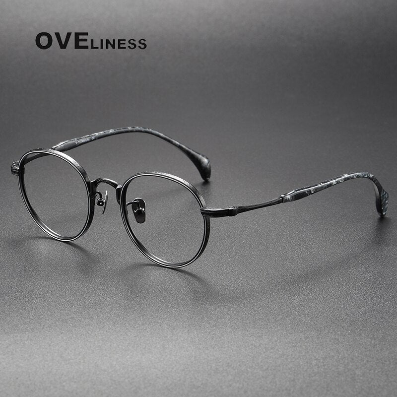 Oveliness Unisex Full Rim Round Titanium Eyeglasses 80862 Full Rim Oveliness black