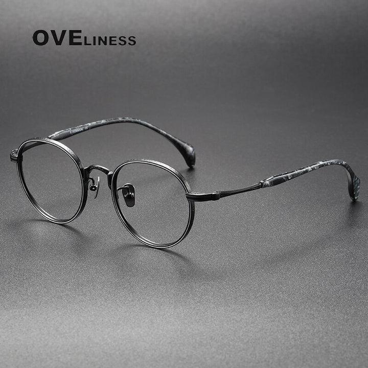 Oveliness Unisex Full Rim Round Titanium Eyeglasses 80862 Full Rim Oveliness black