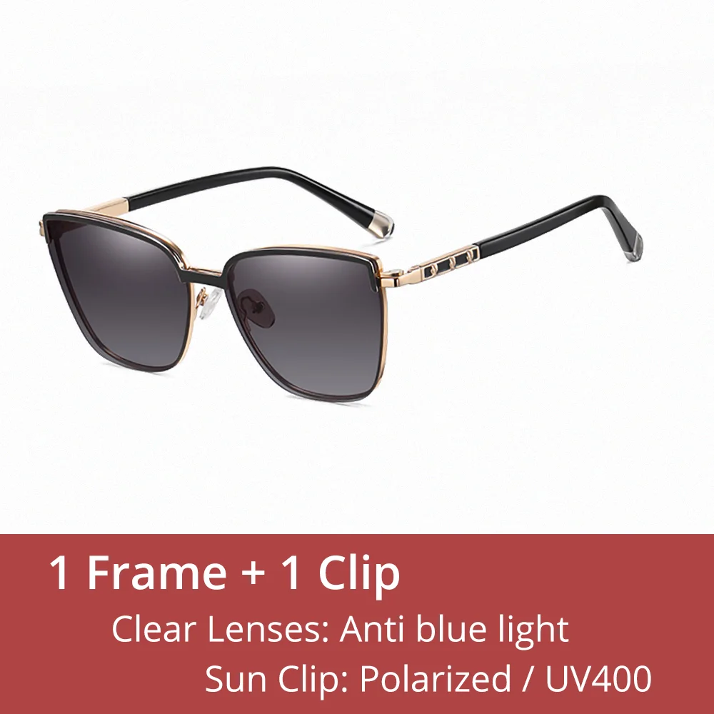 Ralferty Women's Full Rim Square Alloy Eyeglasses Clip On Sunglasses 85009