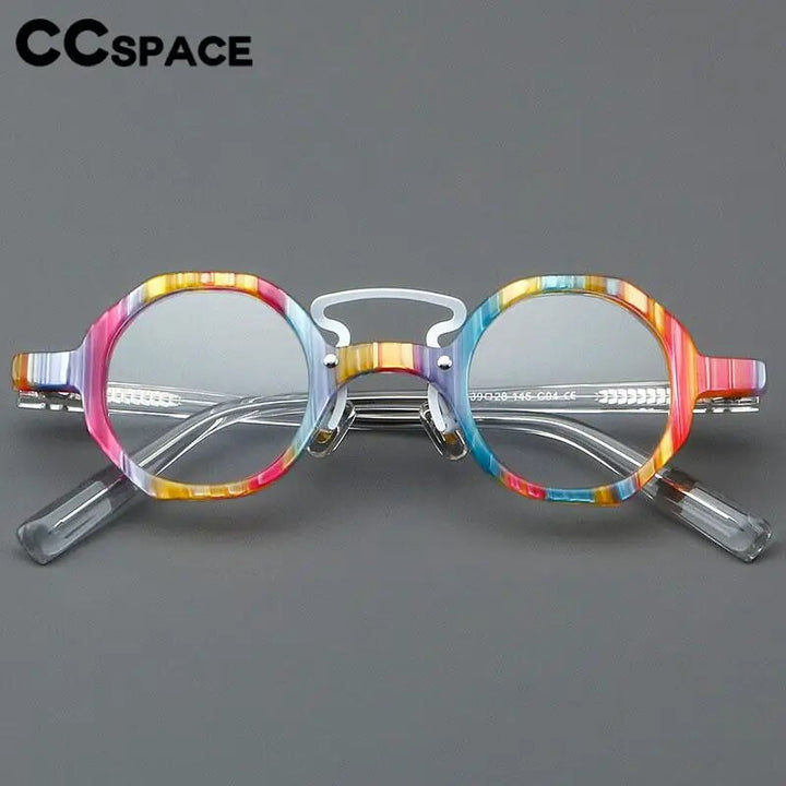 CCspace Unisex Full Rim Small Round Double Bridge Acetate Alloy Eyeglasses 57057 Full Rim CCspace