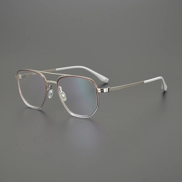 Gatenac Unisex Full Rim Square Double Bridge Acetate Titanium Eyeglasses 31567