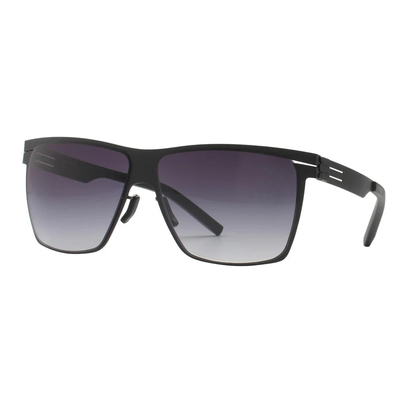 Black Mask Men's Big Square Stainless Steel Screwless Sunglasses 521461  Black Mask Black-Gradient As Shown 