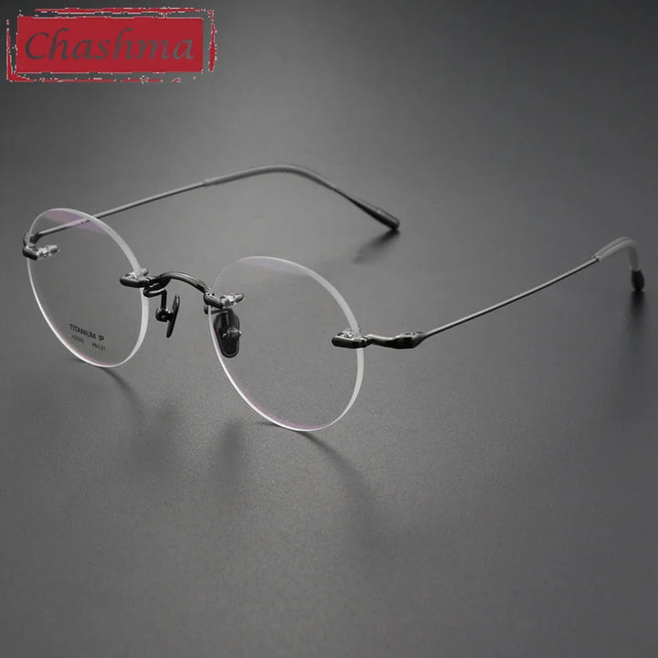 Chashma Ottica Unisex Rimless Octagon Round Titanium Eyeglasses 2323 Rimless Chashma Ottica Gray