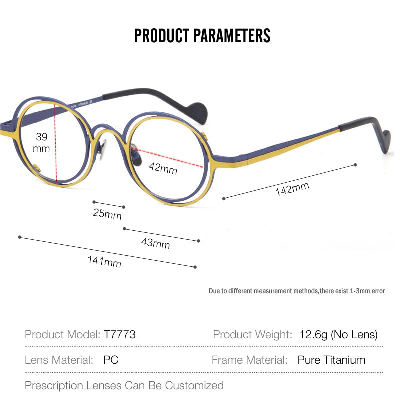 Muzz Unisex Full Rim Irregular Round Ip Titanium Eyeglasses T7773 Full Rim Muzz