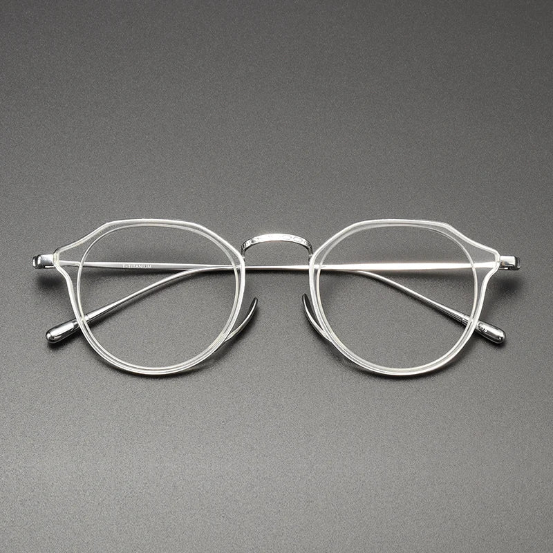 Black Mask Men's Full Rim Flat Top Oval Titanium Acetate Eyeglasses 4213 Full Rim Black Mask Crystal