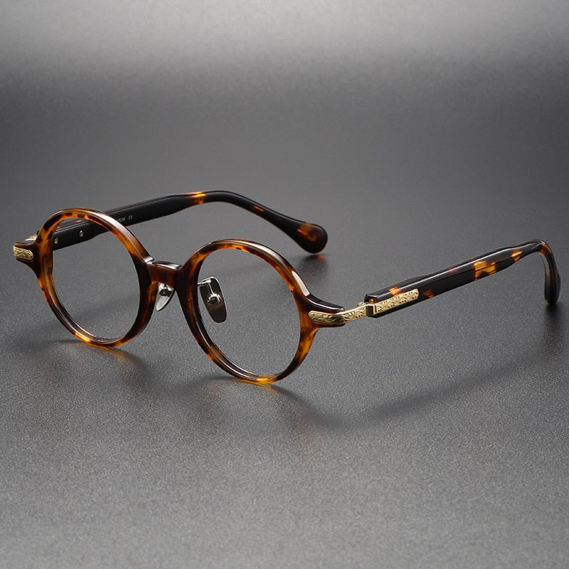 CCspace Unisex Full Rim Round Acetate Eyeglasses 56385 Full Rim CCspace C4LeopardGold