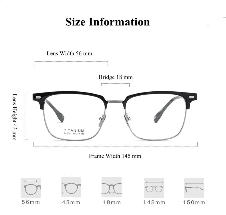 Chashma Ochki Unisex Full Rim Square Acetate Titanium Eyeglasses 317001