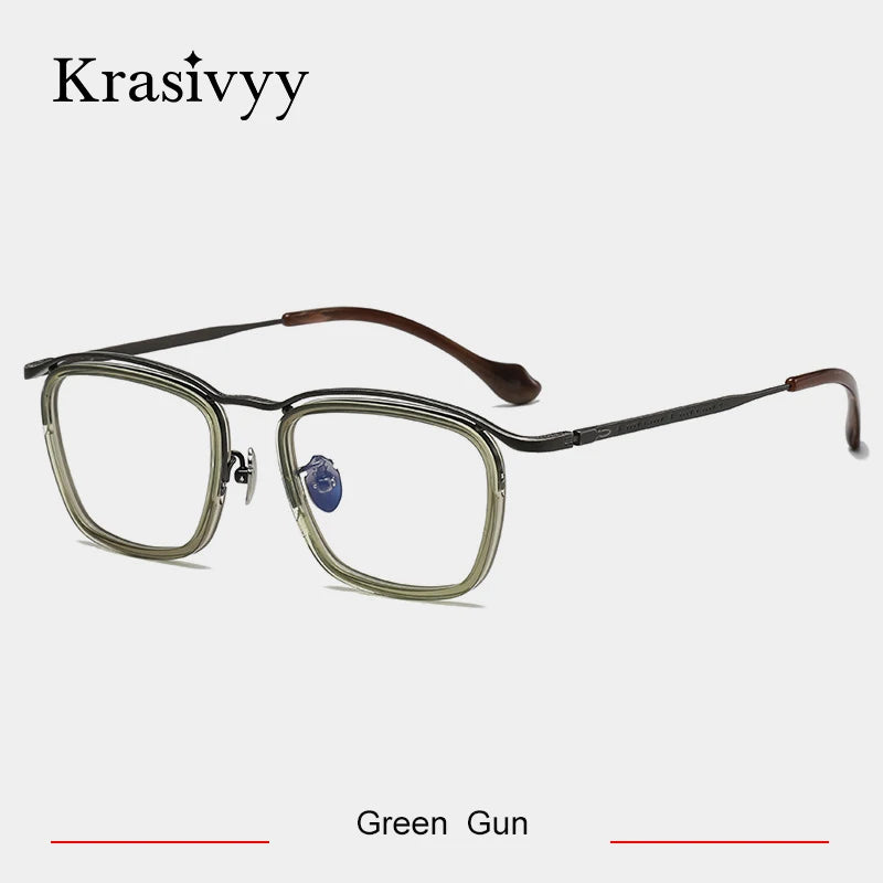 Krasivyy Unisex Full Rim Square Titanium Acetate Eyeglasses 45916 Full Rim Krasivyy Green Gun