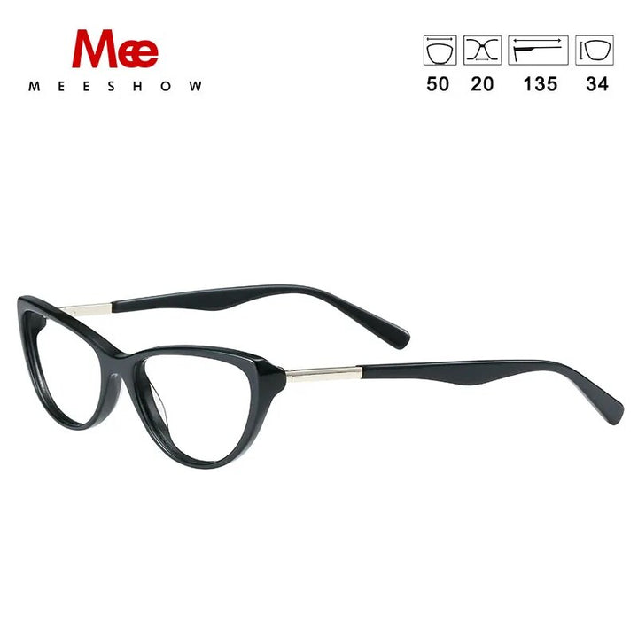 Meeshow Women's Eyeglasses Acetate Cat Eye Alloy 1807 Full Rim Meeshow Black China