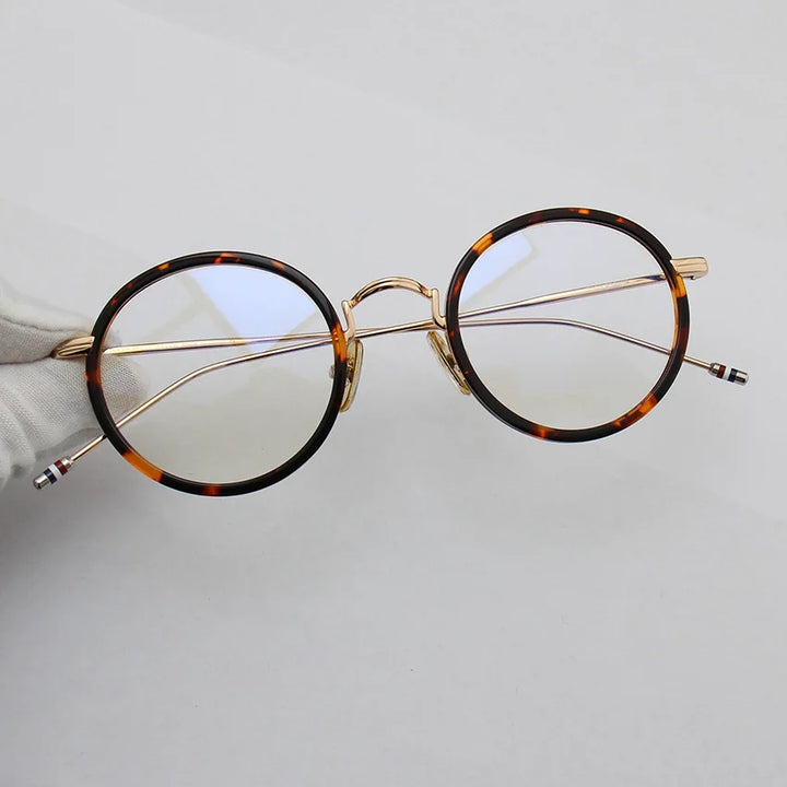 Black Mask Unisex Full Rim Acetate Alloy Round Eyeglasses X906 Full Rim Black Mask Tortoise-Gold