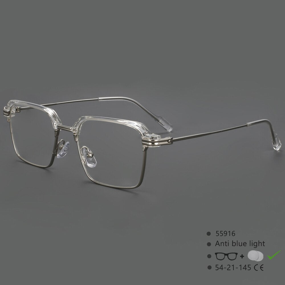 CCspace Men's Full Rim Square Brow Line Alloy Acetate Eyeglasses 55916 Full Rim CCspace ClearSilver China