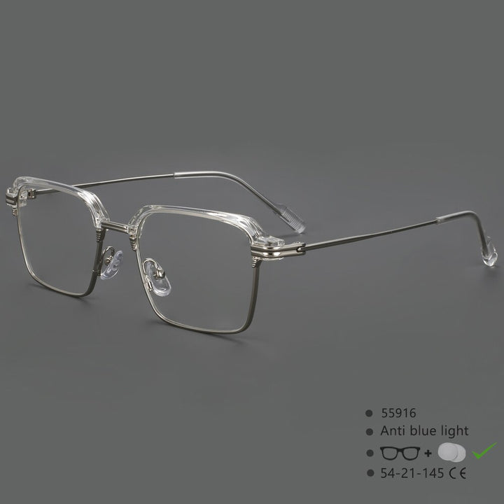 CCspace Men's Full Rim Square Brow Line Alloy Acetate Eyeglasses 55916 Full Rim CCspace ClearSilver China