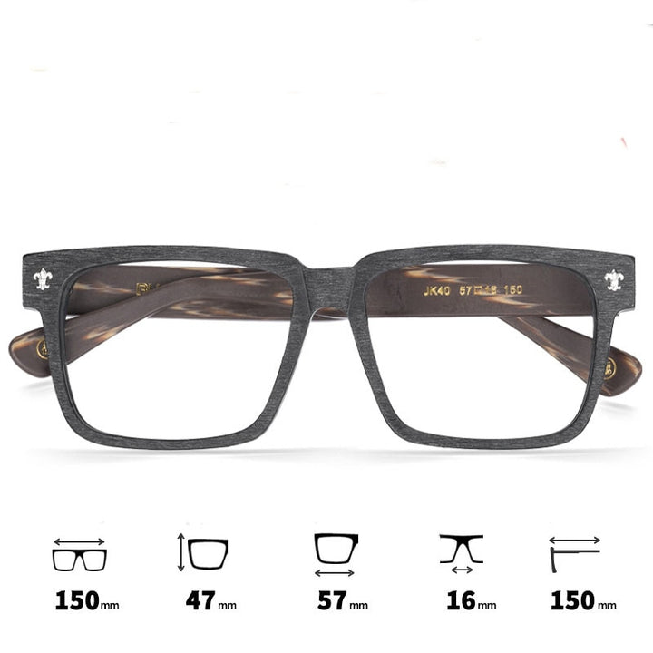 Hdcrafter Unisex Full Rim Big 150mm Square Wood Eyeglasses Jk040 Full Rim Hdcrafter Eyeglasses Black Coffee