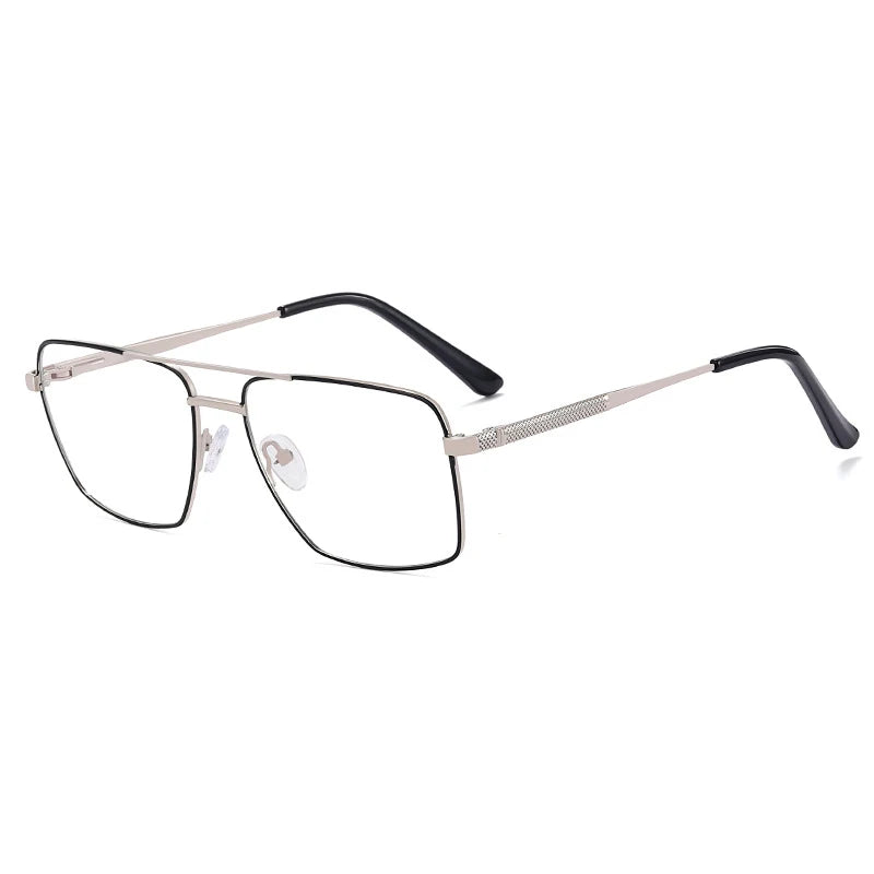CCspace Unisex Full Rim Square Double Bridge Alloy Eyeglasses 57288 Full Rim CCspace SilverBlack