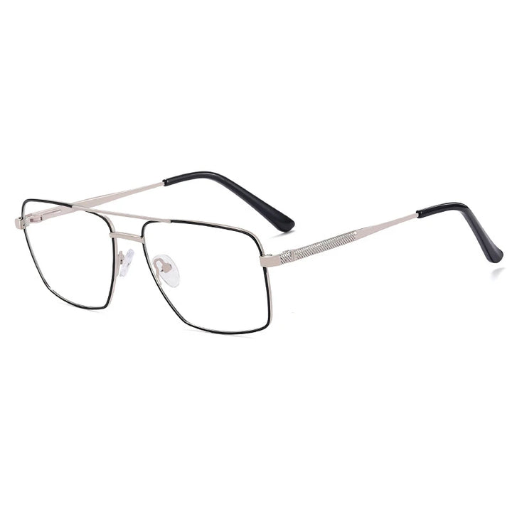 CCspace Unisex Full Rim Square Double Bridge Alloy Eyeglasses 57288 Full Rim CCspace SilverBlack