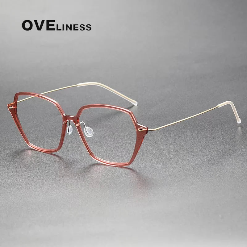 Oveliness Unisex Full Rim Square Acetate Titanium Eyeglasses 6621 Full Rim Oveliness pink