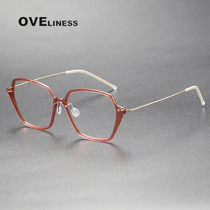 Oveliness Unisex Full Rim Square Acetate Titanium Eyeglasses 6621 Full Rim Oveliness pink