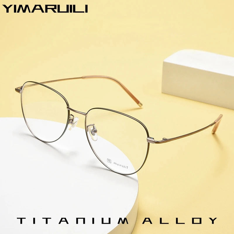 Yimaruili Unisex Full Rim Flat Top Oval Titanium Eyeglasses 68201