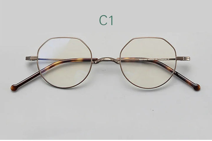 Yujo Women's Full Rim Flat Top Polygonal Titanium Eyeglasses  45177