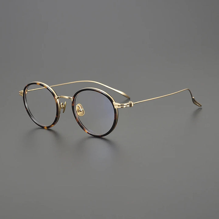 Gatenac Unisex Full Rim Round Acetate Titanium Eyeglasses Gxyj1552