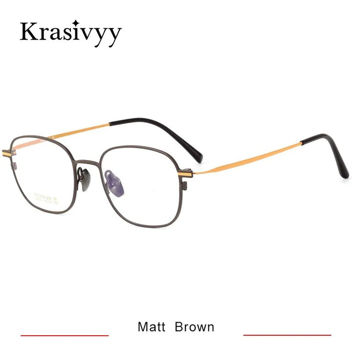 Krasivyy Men's Full Rim Square Titanium Eyeglasses Hm5001 Full Rim Krasivyy Matt Brown CN 