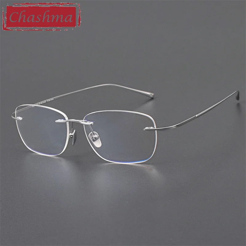 Chashma Unisex Rimless Oval Square Titanium Reading Glasses 97028 Reading Glasses Chashma Silver Progressive 1.61|Anti Blue Ray + Photo Brown
