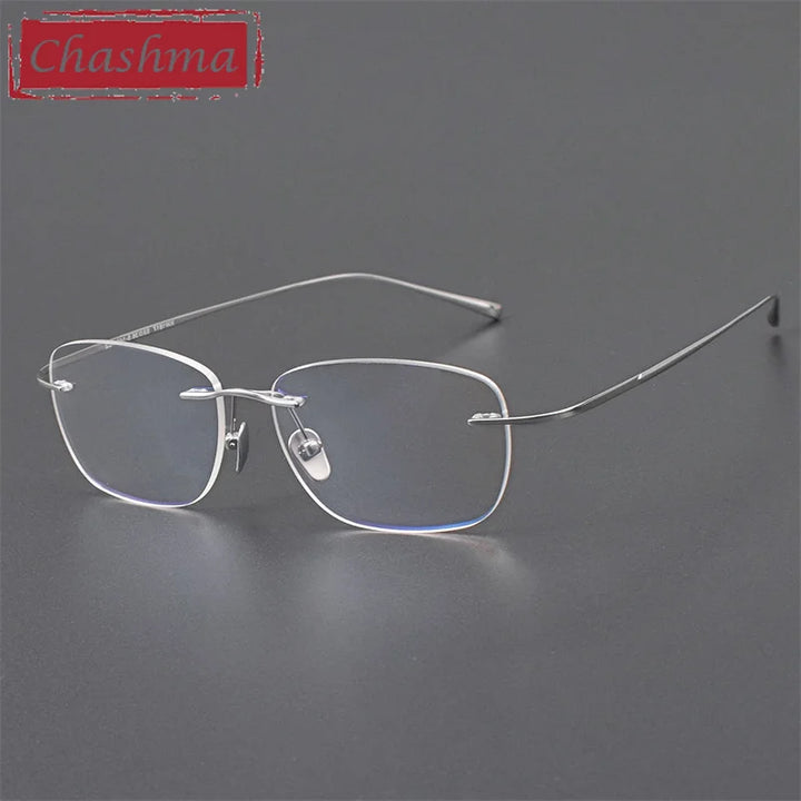 Chashma Unisex Rimless Oval Square Titanium Reading Glasses 97028 Reading Glasses Chashma Silver Progressive 1.61|Anti Blue Ray + Photo Brown