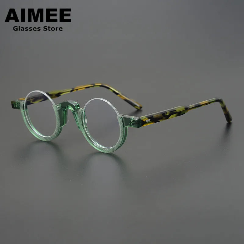 Aimee Unisex Semi Rim Round Acetate Eyeglasses 14230 Semi Rim Aimee Green 2