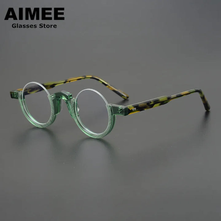 Aimee Unisex Semi Rim Round Acetate Eyeglasses 14230 Semi Rim Aimee Green 2