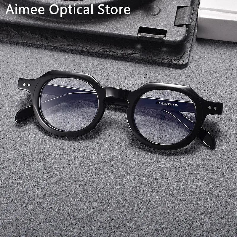 Aimee Unisex Full Rim Flat Top Oval Acetate Eyeglasses 10472 Full Rim Aimee Black