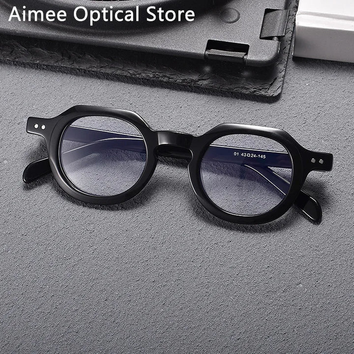 Aimee Unisex Full Rim Flat Top Oval Acetate Eyeglasses 10472 Full Rim Aimee Black
