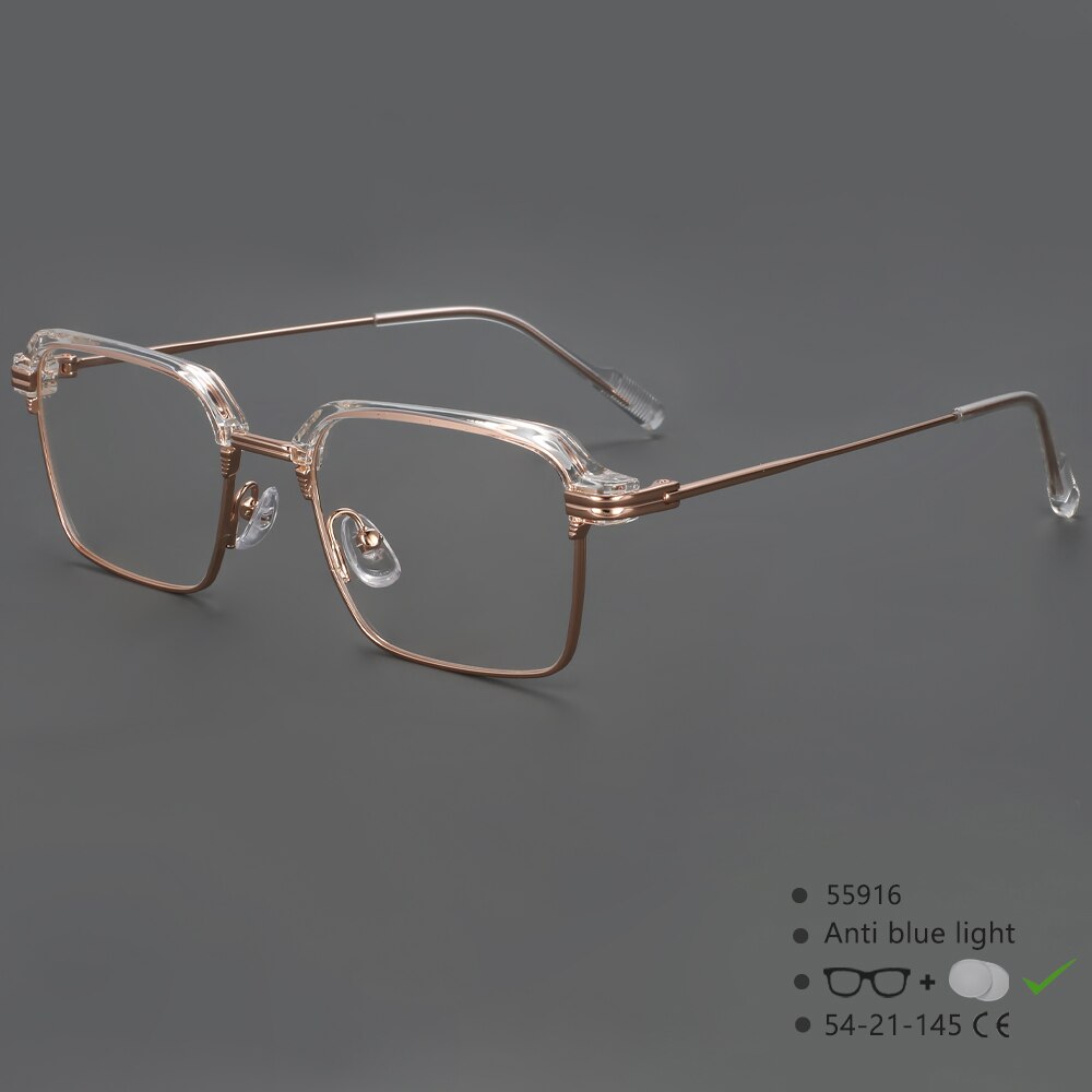 CCspace Men's Full Rim Square Brow Line Alloy Acetate Eyeglasses 55916 Full Rim CCspace ClearGold China