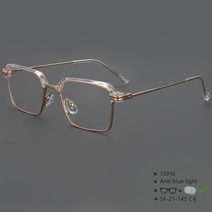 CCspace Men's Full Rim Square Brow Line Alloy Acetate Eyeglasses 55916 Full Rim CCspace ClearGold China
