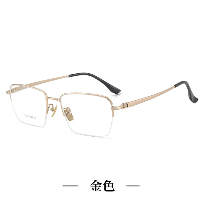 Reven Jate Unisex Semi Rim Polygon Square Titanium Eyeglasses 81304