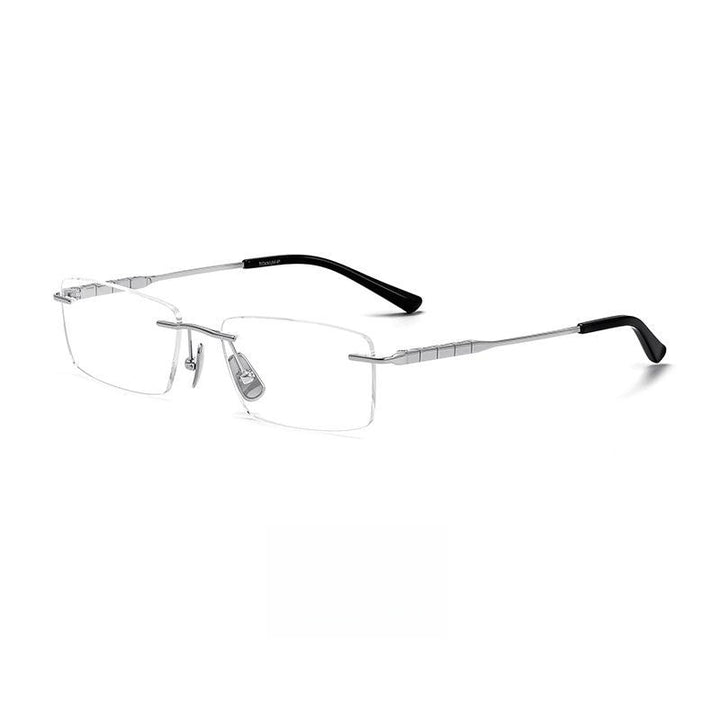 Yimaruili Men's Rimless Square Titanium Eyeglasses 91091 Rimless Yimaruili Eyeglasses Silver  