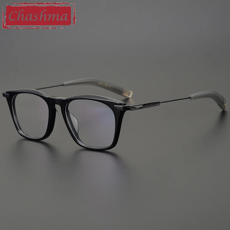 Chashma Ottica Unisex Full Rim Square Acetate Titanium Eyeglasses 942403 Full Rim Chashma Ottica Black Gray