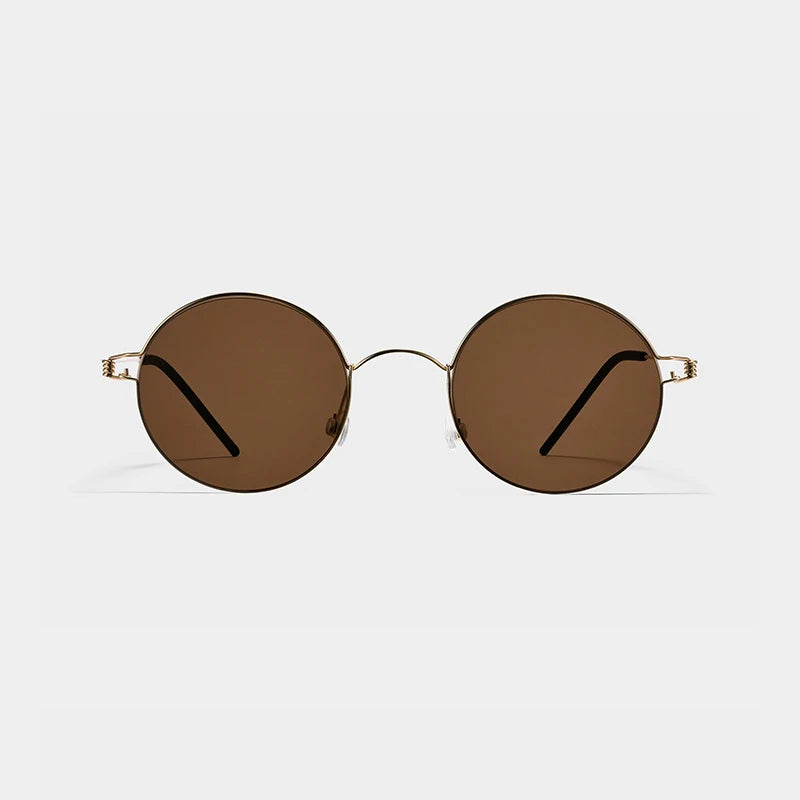 Black Mask Unisex Full Rim Round Screwless Titanium Sunglasses 28609 Full Rim Black Mask Gold-Brown As Shown