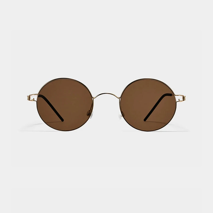 Black Mask Unisex Full Rim Round Screwless Titanium Sunglasses 28609 Full Rim Black Mask Gold-Brown As Shown