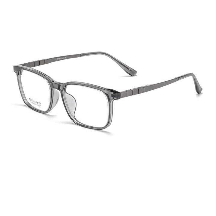 Yimaruili Men's Full Rim Square Acetate Titanium Eyeglasses 15209t Full Rim Yimaruili Eyeglasses Transparent Gray  