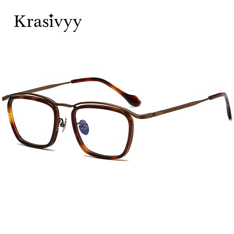 Krasivyy Unisex Full Rim Square Titanium Acetate Eyeglasses 45916 Full Rim Krasivyy
