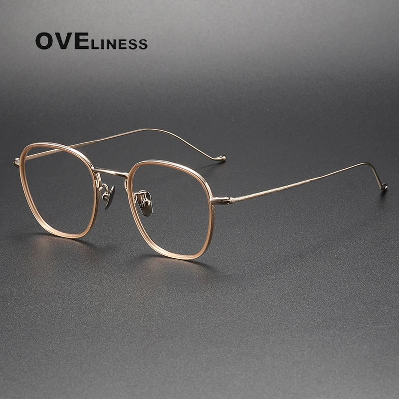 Oveliness Unisex Full Rim Oval Acetate Titanium Eyeglasses 8511 Full Rim Oveliness tea gold  