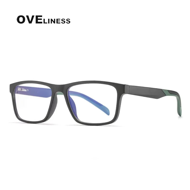 Oveliness Women's Full Rim Square Tr 90 Titanium Eyeglasses 72356 Full Rim Oveliness matte black green c6