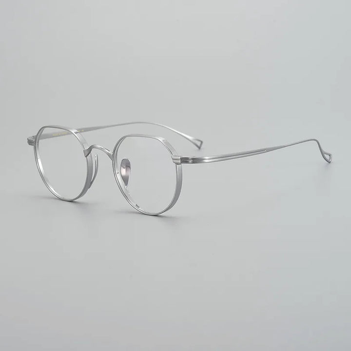 Black Mask Unisex Full Rim Flat Top Round Titanium Eyeglasses K9912 Full Rim Black Mask Silver  