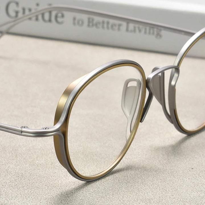 Black Mask Unisex Full Rim Titanium Round Eyeglasses D100 Full Rim Black Mask